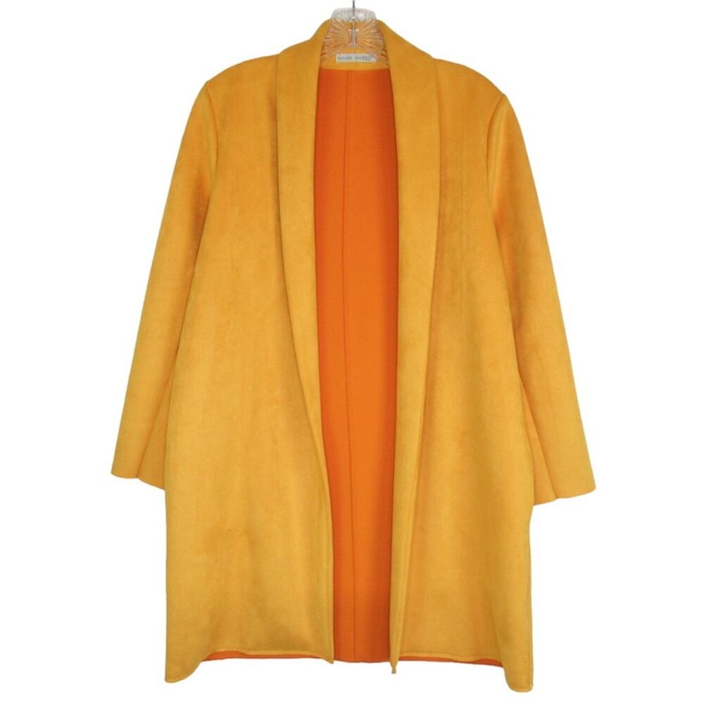 ZARA Faux Suede Open Front Coat With Lapel Collar & Long Sleeves Women’s Small